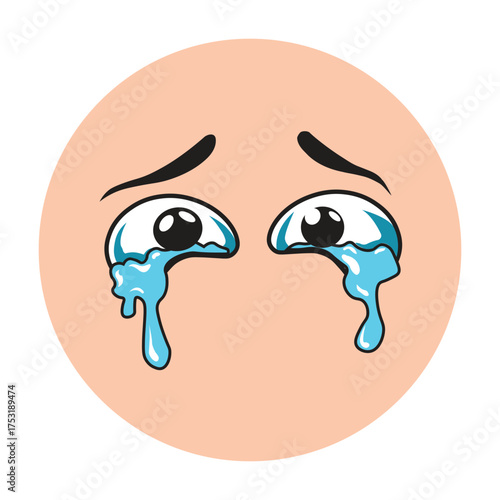 Sad emoji with tears rolling down representing sadness grief or emotional distress