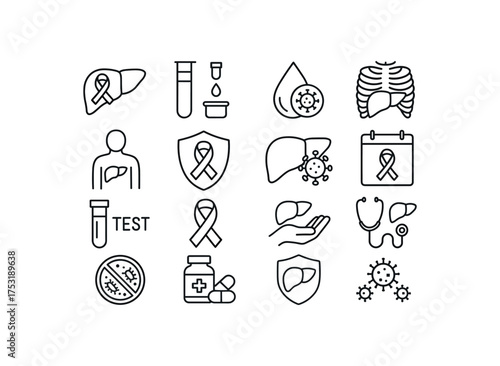 vector icon line hepatitis awareness icons 16 items isolated on white background