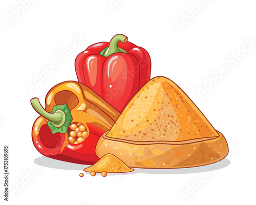 Fresh organic red bell pepper and paprika are healthy raw ingredients for a sweet vegetarian diet