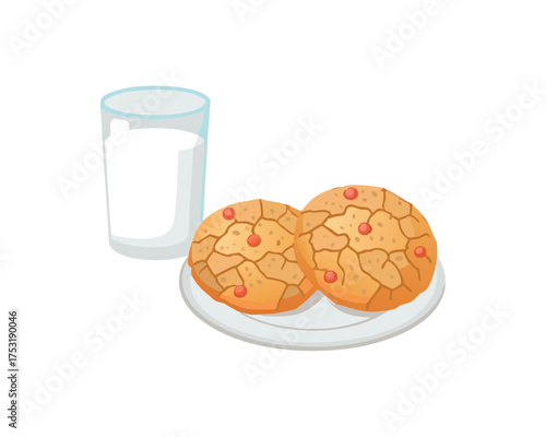 Fresh milk in a glass with chocolate chip cookies on a white background is a sweet and tasty snack or dessert