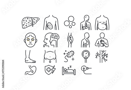 vector icon line cirrhosis complications 16 items isolated on white background
