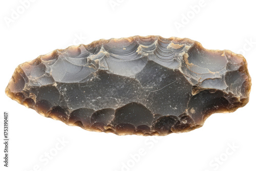 Prehistoric Stone Age flint tool artifact from ancient times isolated on a transparent background