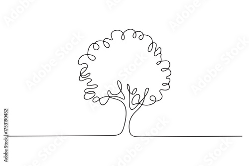 Continuous one line drawing of tree minimalist nature design illustration
