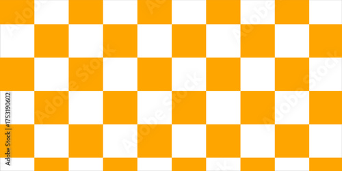 Checkerboard banner. Orange and White colors of checkerboard. Small squares, small cells. Chessboard, checkerboard texture. Squares pattern. Vector ilustration