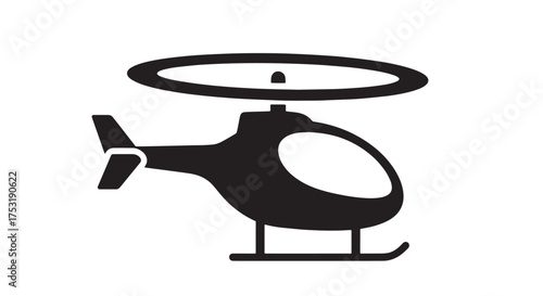 Vector art of a black silhouette of a helicopter with a rotor and tail rotor, , showing its side profile