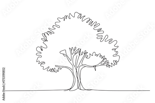 Continuous one line drawing of tree minimalist nature design illustration
