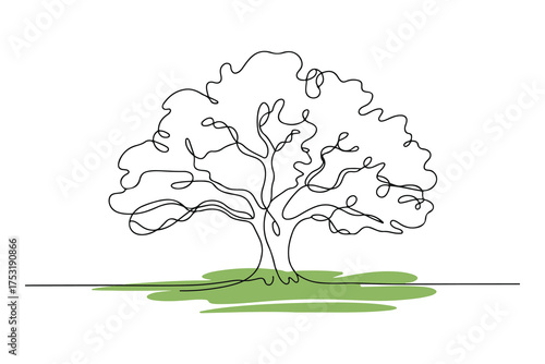 Continuous one line drawing of tree minimalist nature design illustration
