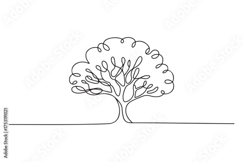 Continuous one line drawing of tree minimalist nature design illustration
