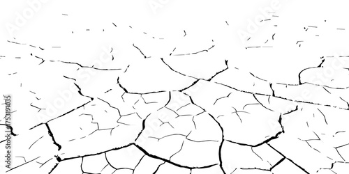 Cracked dry land surface in black and white. Drought soil texture showing environmental dryness, arid landscape, and climate change impact. Perfect for nature, texture, and eco design backgrounds