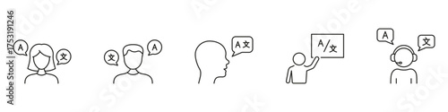 Communication and Education Line Icon Set. Includes Talking, Teaching, and Language Outline Symbols. Editable Stroke. Isolated Vector Illustration