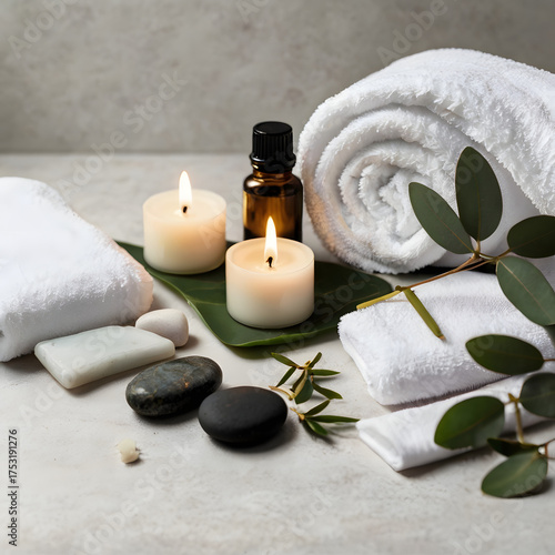 spa still life with towel and candles