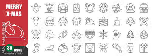 Christmas thin line icon . Editable stroke . Vector . Set 5 of 5 .