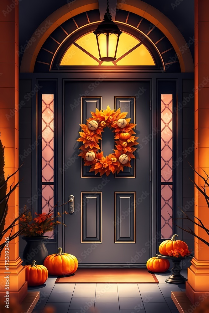 Obraz premium Watercolor House Entrance Halloween Art