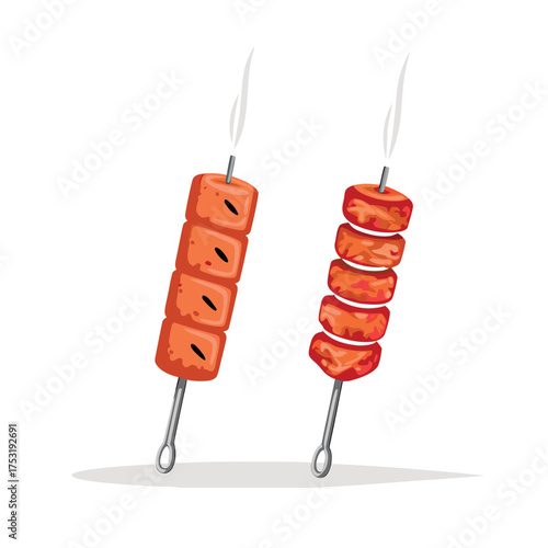 Grilled Meat Skewers Vector Illustration