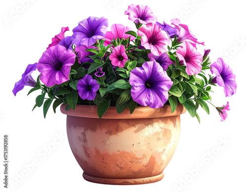 Wallpaper Mural Colorful Flower Pot with Blooming Petunias, Front View, isolated on transparent background Torontodigital.ca