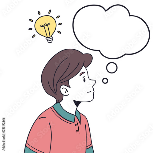 Thoughtful young male with idea bubbles vector expression set on white background
