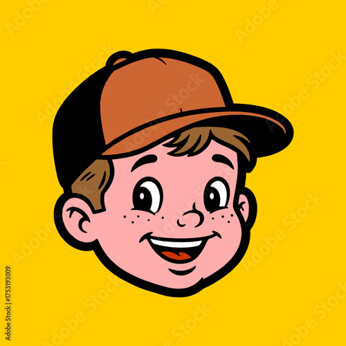 mascot logo illustration of a little boy wearing a hat