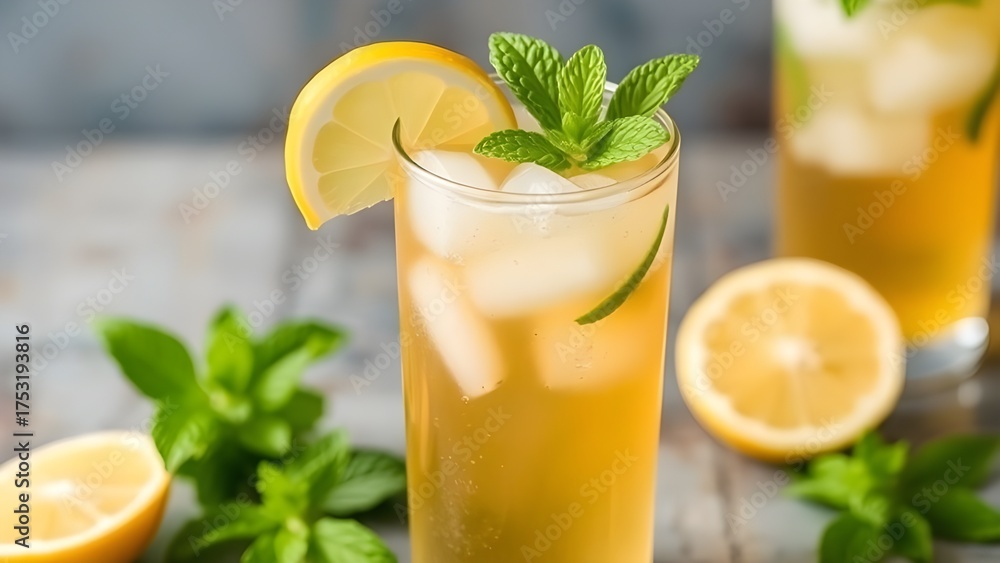 Fototapeta premium Refreshing Cold Iced Sweet Tea with Lemon and Mint