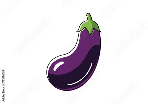 A vibrant purple eggplant showcasing its smooth skin and a hint of green on its stem for culinary inspiration.