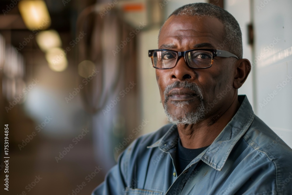 Fototapeta premium Mature man posing confidently in industrial setting