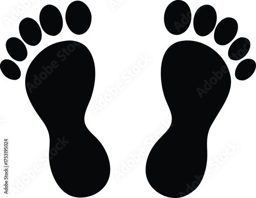 human footprint silhouette vector, barefoot print illustration
