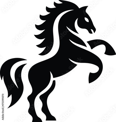 Black horse silhouette vector illustration running wild with mane flowing cartoon style design symbol