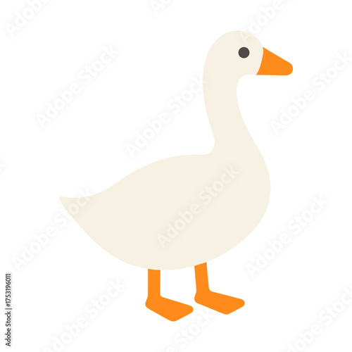 Cartoon goose with orange beak and feet on white background