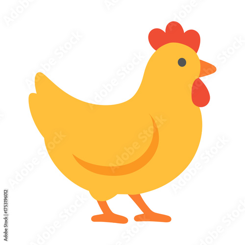 Colorful cartoon yellow chicken illustration with red comb