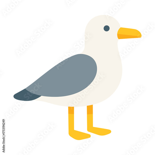 Cartoon seagull illustration with white and grey plumage