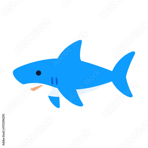 Cute blue cartoon shark with white belly and small fin