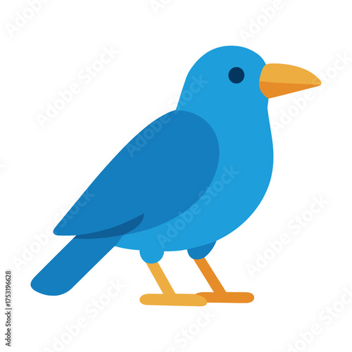 Colorful blue bird illustration with yellow beak and legs on white background