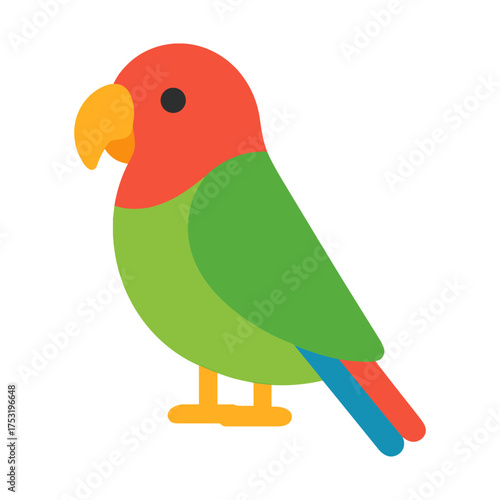 Colorful cartoon parrot with bright red, green, and blue plumage