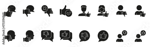 Thumbs Up And Down Solid Icon Set. Feedback, Approval, And Disapproval Silhouette Symbol Collection. Communication And Opinion Expression. Isolated Vector Illustration