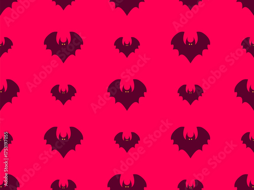 Seamless pattern with flying bats for Halloween decor. Bat silhouettes on a bright red background. A scary background with bats for printing on fabric and paper, banners, posters. Vector illustration