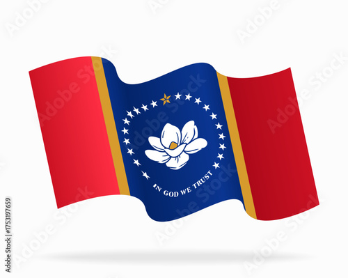 Mississippi flag wavy abstract background. Vector illustration.