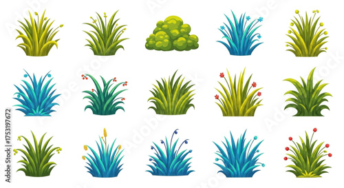 Cartoon grass a delightful collection of lush tufts and verdant bushes, perfect for adding a touch of nature to your designs and illustrations
