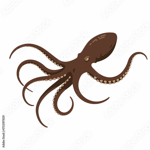 Realistic Detailed Illustration of Brown Octopus Sea Creature Underwater Animal