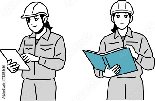 ヘルメットをかぶった作業員の女性のイラスト