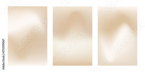 Set of vertical abstract backgrounds featuring a soft, blurred mesh gradient of elegant blend of beige, cream tones 