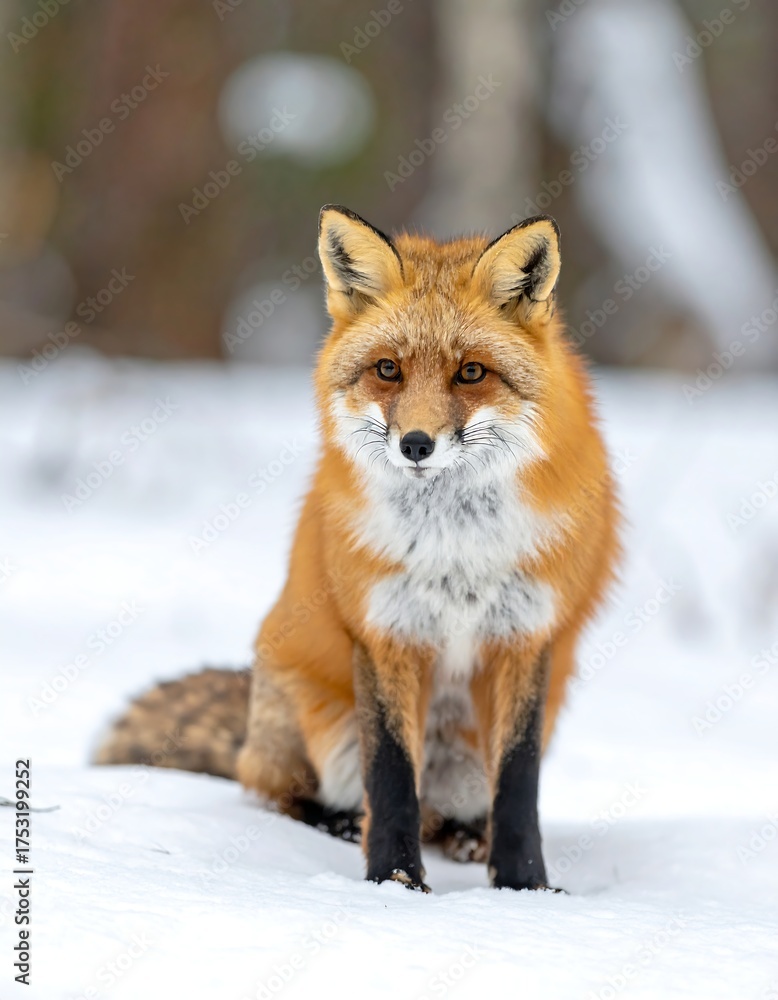 Fototapeta premium Red fox in snowy forest