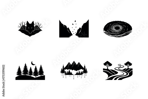 set of sailing ship icons on white background