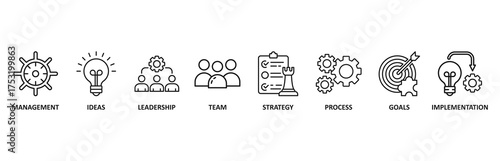 Business banner web icon vector illustration foricon of management, ideas, leadership, team, strategy, process, goals, and implementation