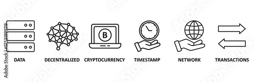 Blockchain banner web icon vector illustration foricon of data, decentralized, crypto currency, timestamp, network and transactions