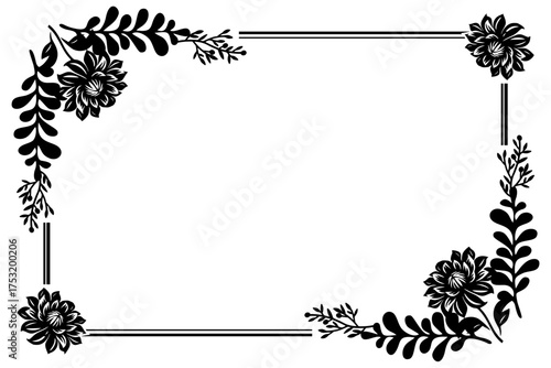 Floral frame with beautiful daisy and leaf elements, simple black and white border, to beautify poster and greeting card illustrations. Vector illustration eps