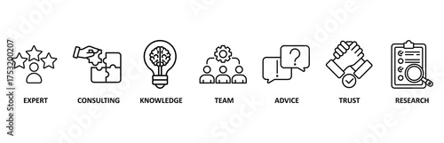 Expertise banner web icon vector illustration for representing high-level knowledge and experience with an icon of expert, consulting, knowledge, team, advice, trust, and research