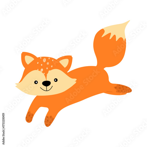 Forest animal fox jumping with trendy textures on white background