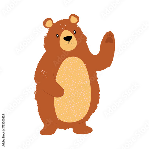 Cute forest animal bear waving his paw with trendy textures on white background