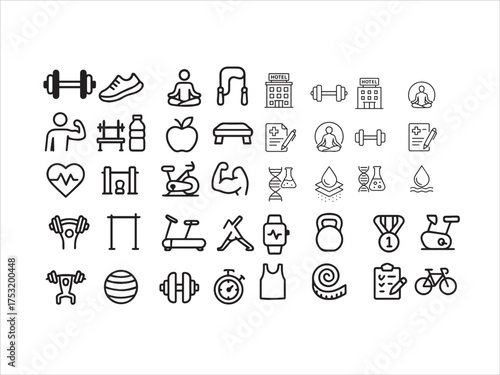 Outline Icon Set for Fitness, Gym, Exercise, and Health