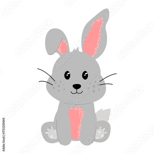 Cute hand drawn forest rabbit with trendy textures on a white background