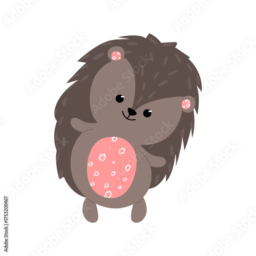 Cute forest animal hedgehog hand drawn with trendy textures on white background